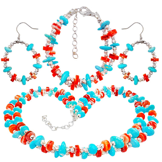 Sterling Treatment Turquoise Red Spiny Oyster And S925 Silver Form A Set With Double Layer Ingenuity It Fully Exudes