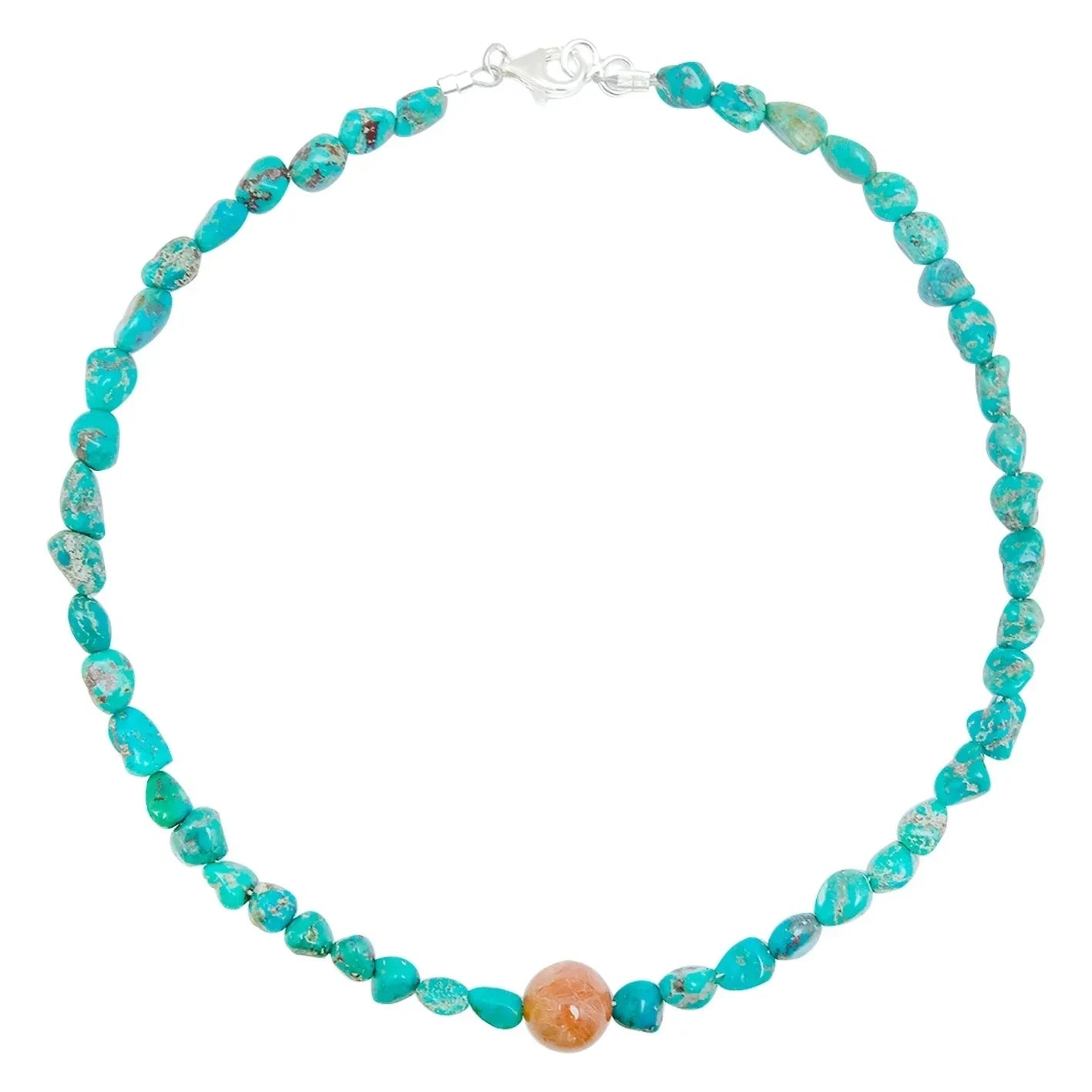 Natural Stablish Free-form Turquoise Natural Copper Rutilated Quartz Crystal Bead Necklace Temperament Female Jewelry Simple