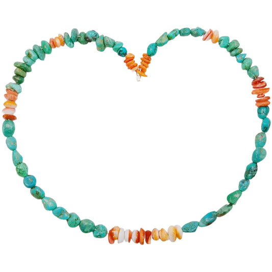 Natural Turquoise And Spiny Oyster Free-ahpe And Roundle Gemstone Beads Summer Necklace Choice As Surprising