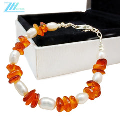 Natural Amber Silver Bracelet Natural Pearl Jewelry S925 Silver Handmade Gifts Exclusive Customization