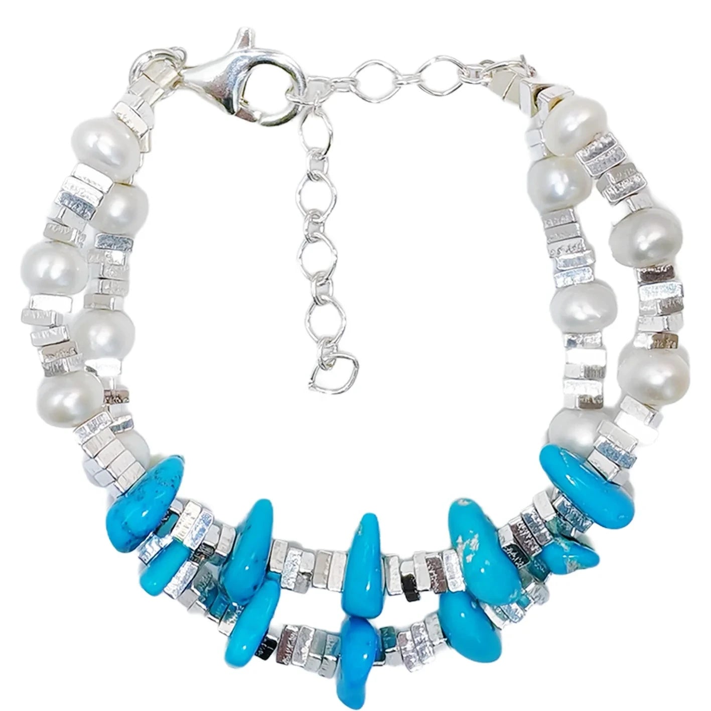 Beautiful Natural Turquoise Bracelet For Women Natural Pearl & Turquoise Beautiful Silver Jewelry Bracelet Winter Gifts1