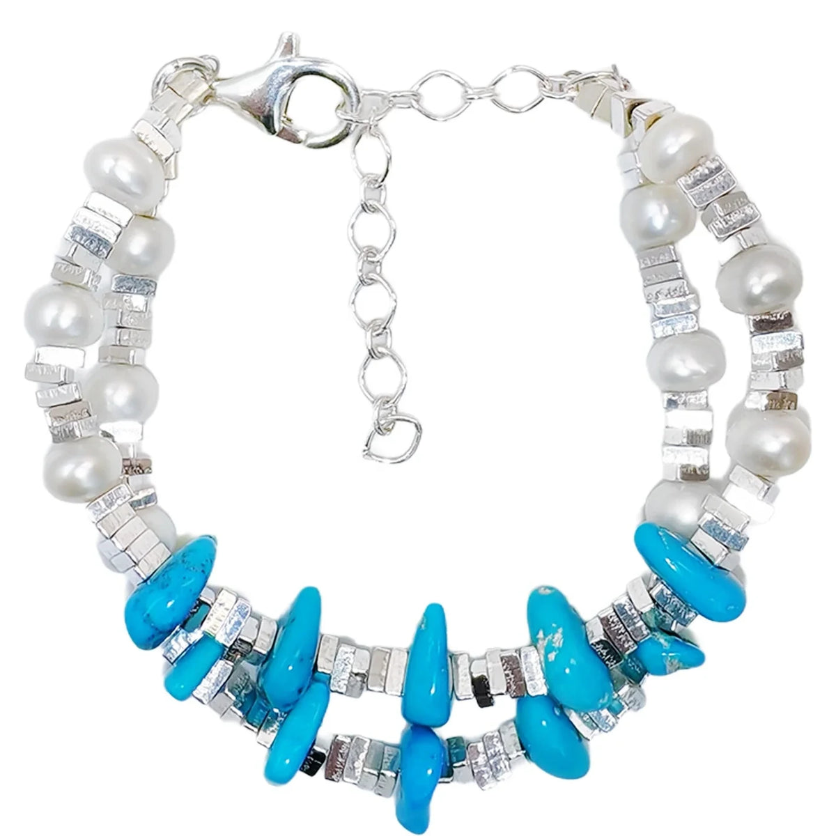 Beautiful Natural Turquoise Bracelet For Women Natural Pearl & Turquoise Beautiful Silver Jewelry Bracelet Winter Gifts1