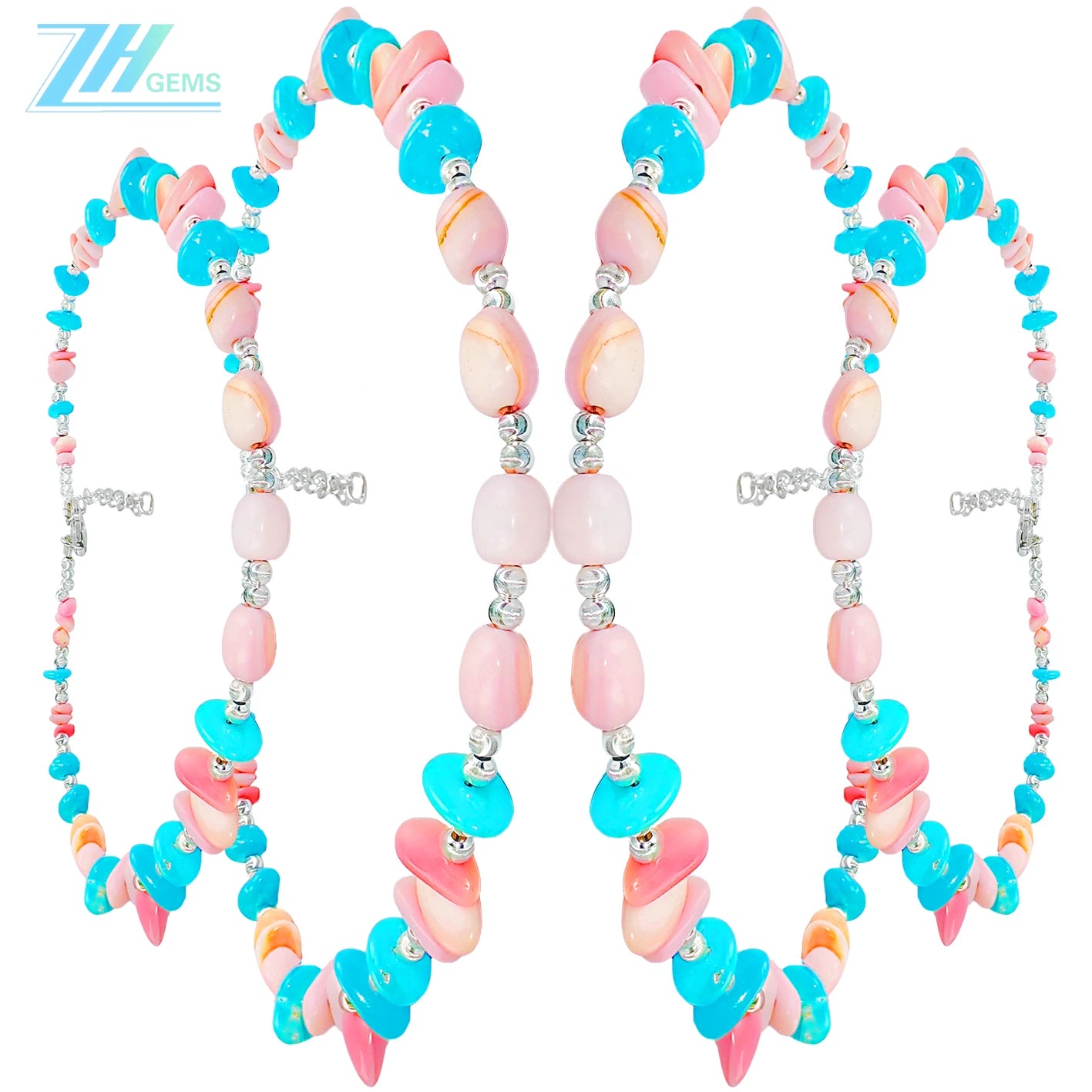 Natural Sterling Treatment Turquoise Necklace With Pink Opal Exuding Charm Paired With A Dazzling S925 Silver Unique Design