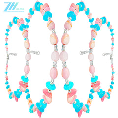 Natural Sterling Treatment Turquoise Necklace With Pink Opal Exuding Charm Paired With A Dazzling S925 Silver Unique Design