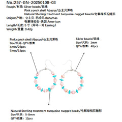 Natural High Quality Natural Sterling Treatment Turquoise Earrings With Pink Pink Opal Handmade Original