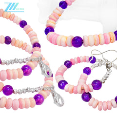 Amethyst & Natural Pink Opal Jewelry Set 3 Piece Set Necklace Bracelet Earring Set The Perfect Combination Of Natural
