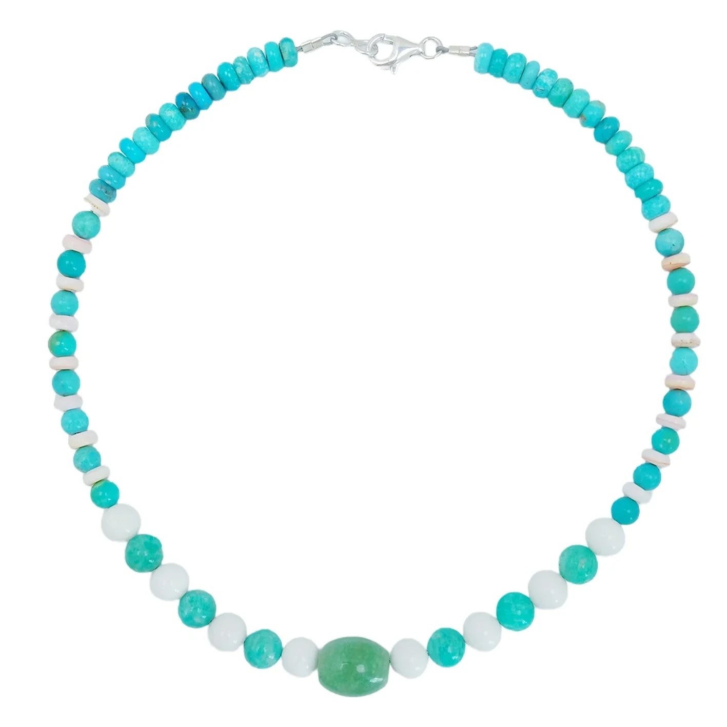 Natural Turquoise Amazonite Tridacna Aventurine Roundle Round Beads Gemstone Combination Jewelry Size 16inch Weight27.6g