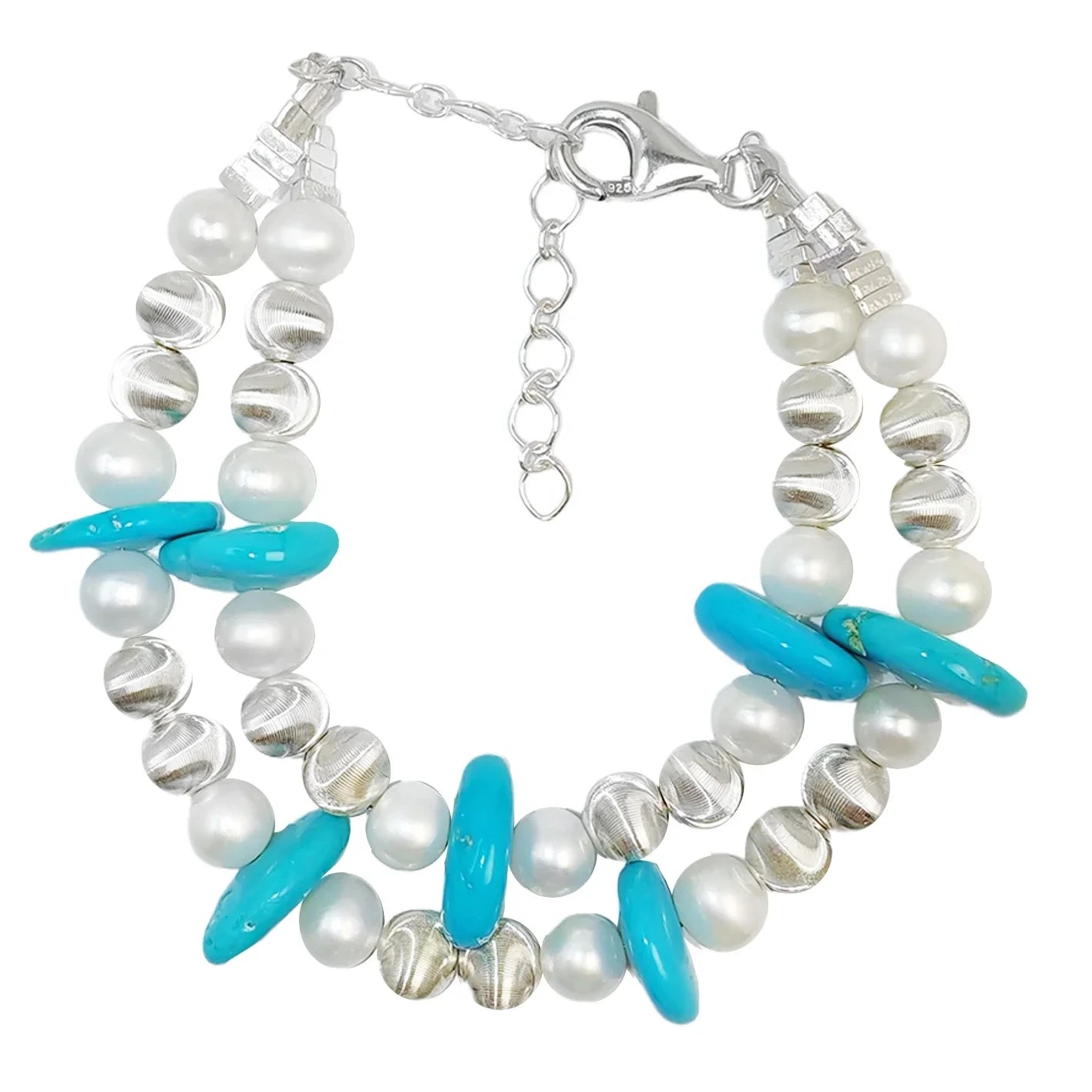 Double Winter Natural Turquoise Bracelet Pearl With S925 Silver Exquisite Bracelet High Jewelry Designer Custom