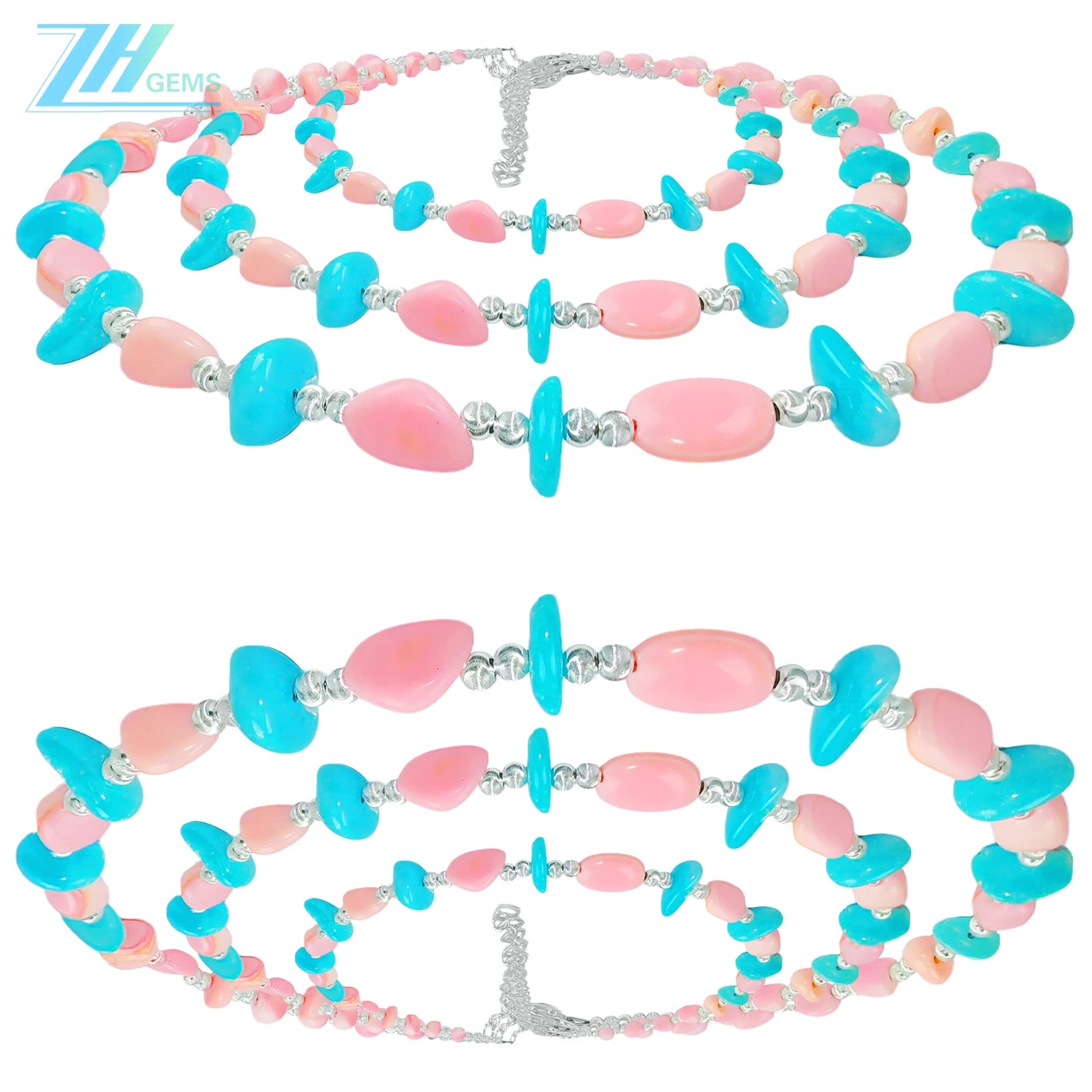 New Chinese Style Necklace Natural Turquoise And Pink Opal Full Of Oriental Charm Beauty And Classical Design Showing Elegant