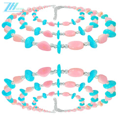 New Chinese Style Necklace Natural Turquoise And Pink Opal Full Of Oriental Charm Beauty And Classical Design Showing Elegant