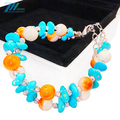 The S925 Silver Double Layer Bracelet Strings Sterling Treatment Turquoise And Natural Orange Spiny Oyster Like A