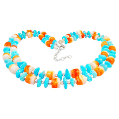 The Double Layer Design Combines Natural Sterling Treatment Turquoise With S925 Silver Beads With Orange Spiny Oyster Dotted