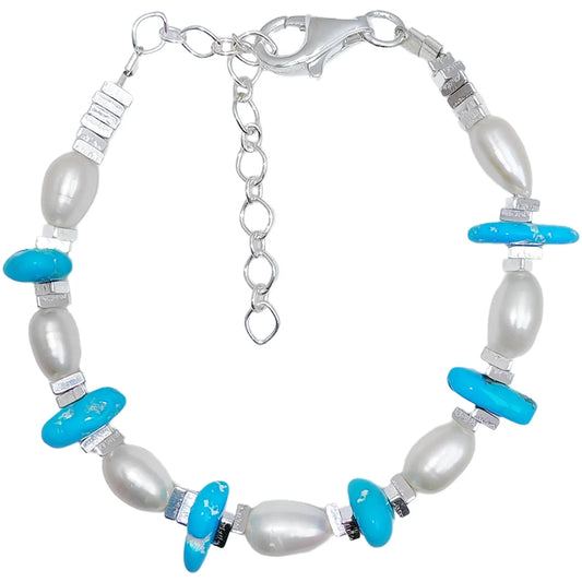 Natural Turquoise Natural Pearl Bracelet Jewelry Holiday Gift S925 Silver Women's Jewelry Best Selling Handmade Goddess Jewelry