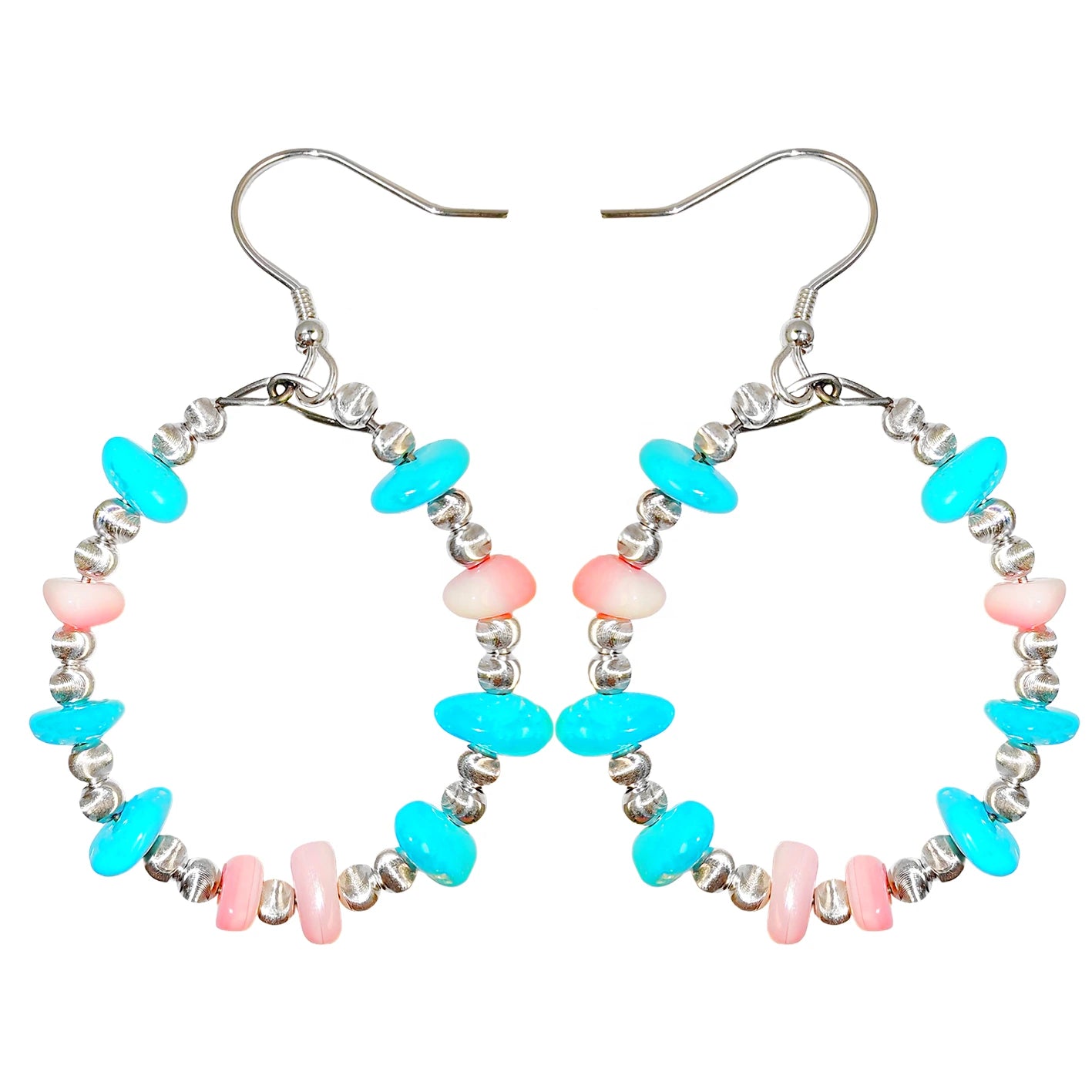 These Earrings Combine Pink Opal And Natural Turquoise In A Unique Shape When Worn They Sway Gracefully Showing Unique