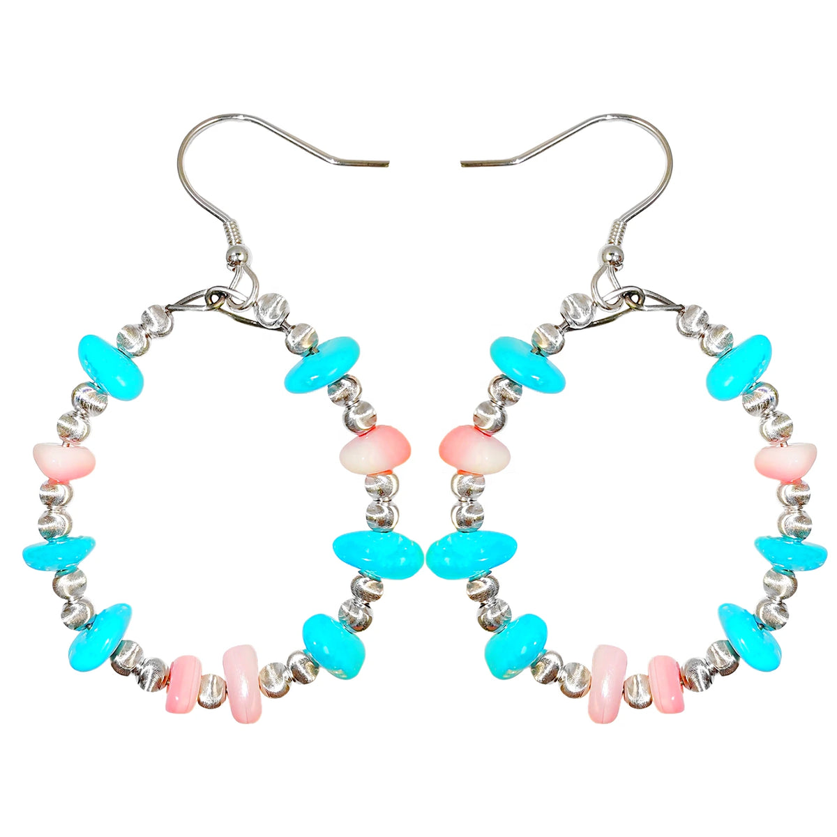 These Earrings Combine Pink Opal And Natural Turquoise In A Unique Shape When Worn They Sway Gracefully Showing Unique
