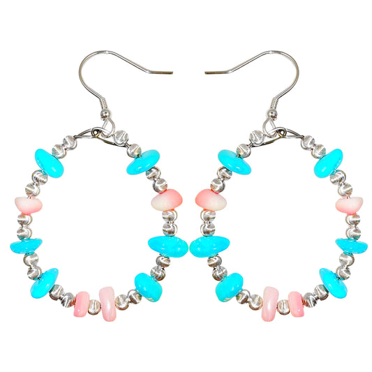 These Earrings Combine Pink Opal And Natural Turquoise In A Unique Shape When Worn They Sway Gracefully Showing Unique