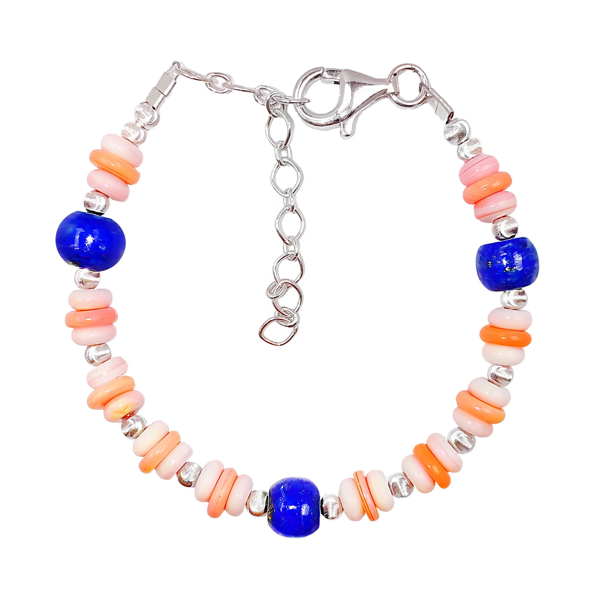 Natural High Quality Lapis Lazuli And Pink Opal Jewelry Bracelet 6.5 Inch S925 Silver Spring New