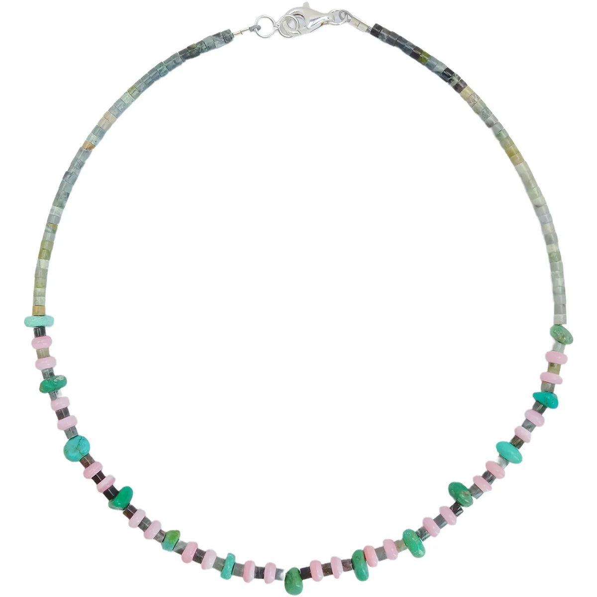 Natural Turquoise Burma Jadeite Pink Opal Black Agate Gemstonenecklace Multi Color Beautiful Jewelry As Gift For