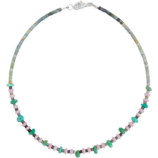 Natural Turquoise Burma Jadeite Pink Opal Black Agate Gemstonenecklace Multi Color Beautiful Jewelry As Gift For