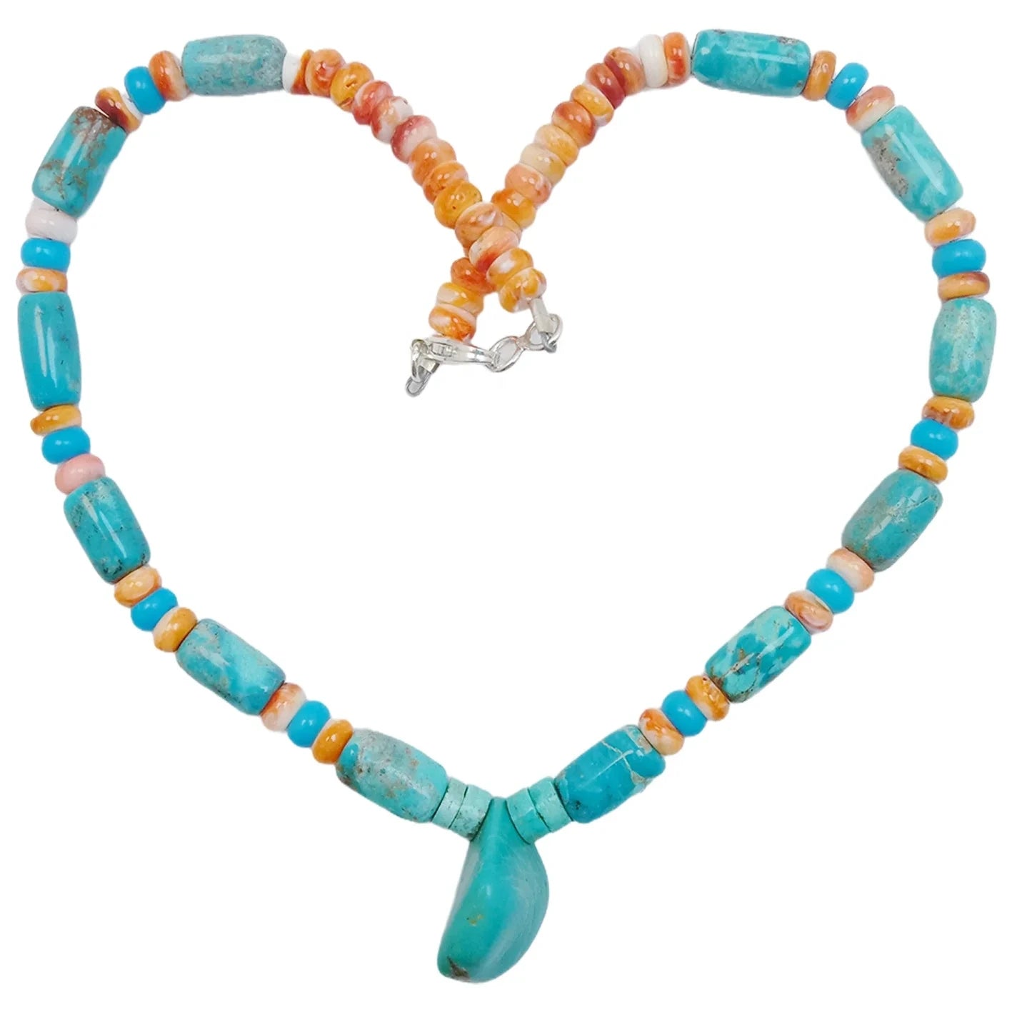 Natural Turquoise And Orange Spiny Oyster Blue Color With Orange Free-shape Barrel And Roundle Deads Necklace As Gift