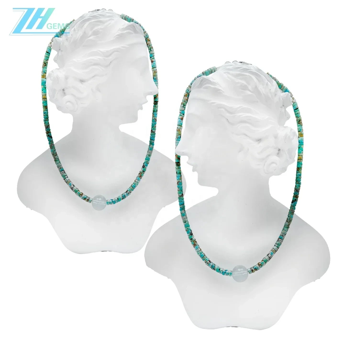 Natural Stablish Turquoise Haixi Natural Aquamarine Round Necklace Versatile Fashion Jewelry Women