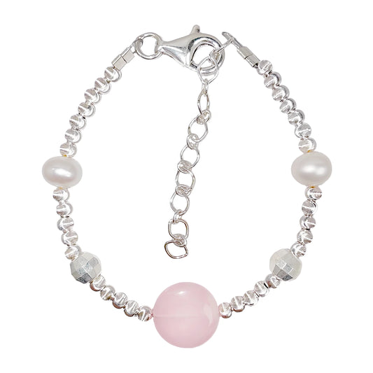 High Quality Natural Rose Quartz Natural Freshwater Pearl C925 Silver Pink White Classic Color Bracelet The Best Gift