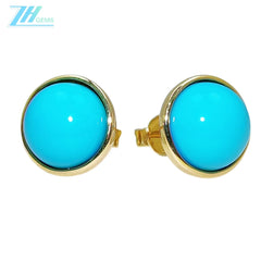 14k Gold Natural Sterling Turquoise Earrings Sleeping Beauty Mine Exquisite Jewelry Female Earrings Round Cab Beauty