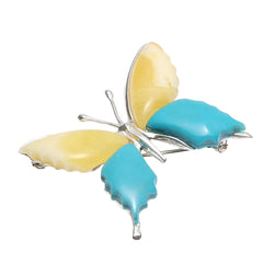 Natural Beeswax Natural Turquoise Butterfly Pendant Brooches Double Wear Large Amber Pendant With Butterfly