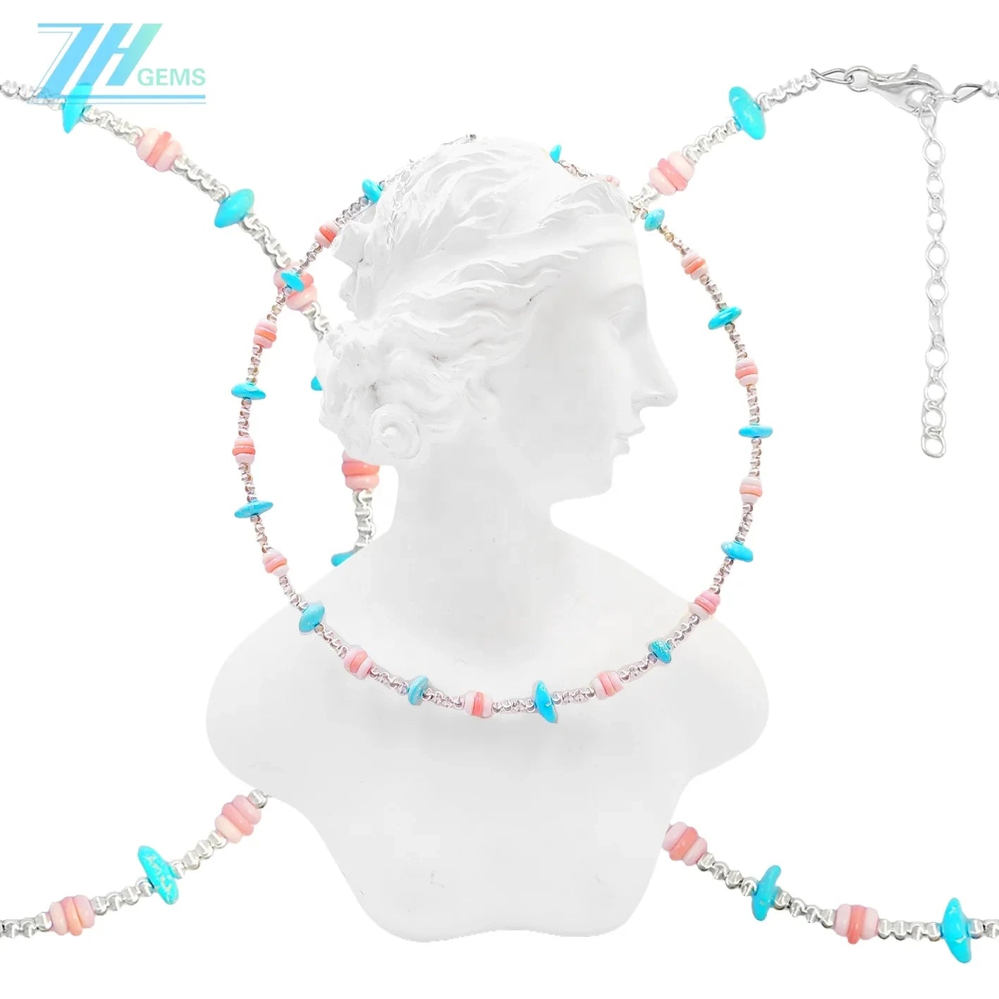 Natural Pink Opal New Chinese Style Collar Natural Sterling Treatment Turquoise With Pink Shellfish Handmade Collar