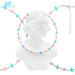 Natural Pink Opal New Chinese Style Collar Natural Sterling Treatment Turquoise With Pink Shellfish Handmade Collar