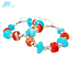 Natural Red Spiny Oyster Amber And Natural Turquoise Form Gemstone Earrings They Sway Vividly Adding A Gorgeous