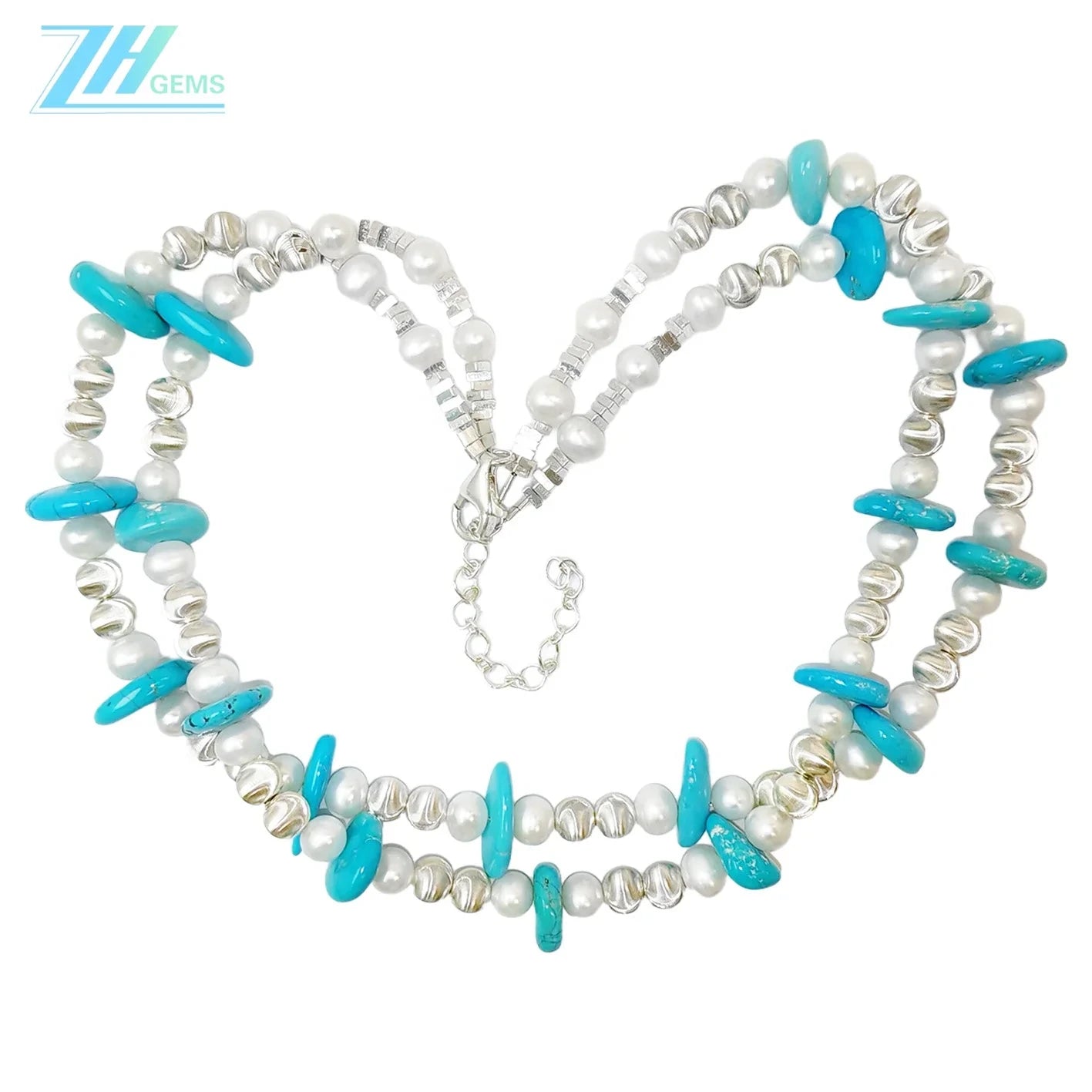 Natural Pearl & Turquoise Premium Women's Double Necklace With Delicate Gemstones Beautiful Jewelry Necklace Winter Gift