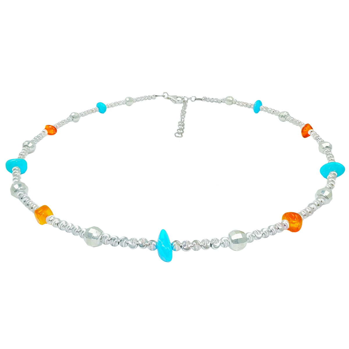 New Chinese Style Collar Made Of Natural Turquoise Amber And S925 Silver Combines Natural Beauty And Classical Design Showing