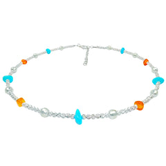 New Chinese Style Collar Made Of Natural Turquoise Amber And S925 Silver Combines Natural Beauty And Classical Design Showing