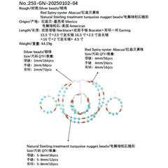 Turquoise Jewelry Set With Delicate Red Spiny Oyster Conformal Turquoise Combo Set Bracelet Necklace