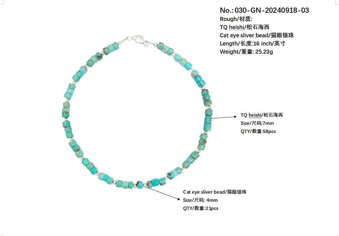 Natural Filled Turquoise Drum Beads S925 Silver Necklace Exquisite Jewelry Accessories Women Fashion