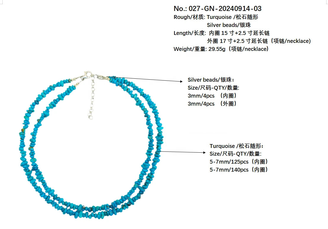 Fashion Sleeping Beauty Mine Natural Sterling Treatment Turquoise Free-shaped S925 Silver Double-layer Necklace