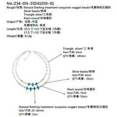 Precious Pearls With Natural Turquoise Conformal Necklace S925 Silver Necklace Handmade Jewelry