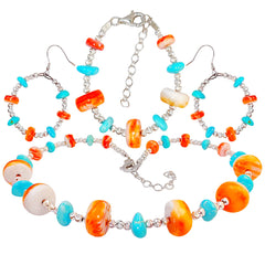 Jewelry Set Is Made Of Sterling Treatment Turquoise Orange Spiny Oyster And S925 Silver With A Unified Style It Fully Shows