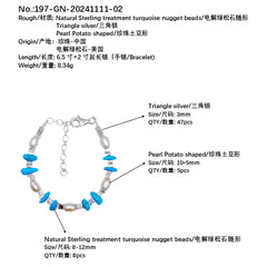 Popular S925 Silver & Natural Turquoise With Pearl High Quality Bracelet Hot Selling Triangle Silver Bracelet