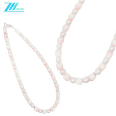 Natural Pearls Natural Pink Opal Drum Shape Necklace Jewelry Temperament Women's Design Pearl Necklace