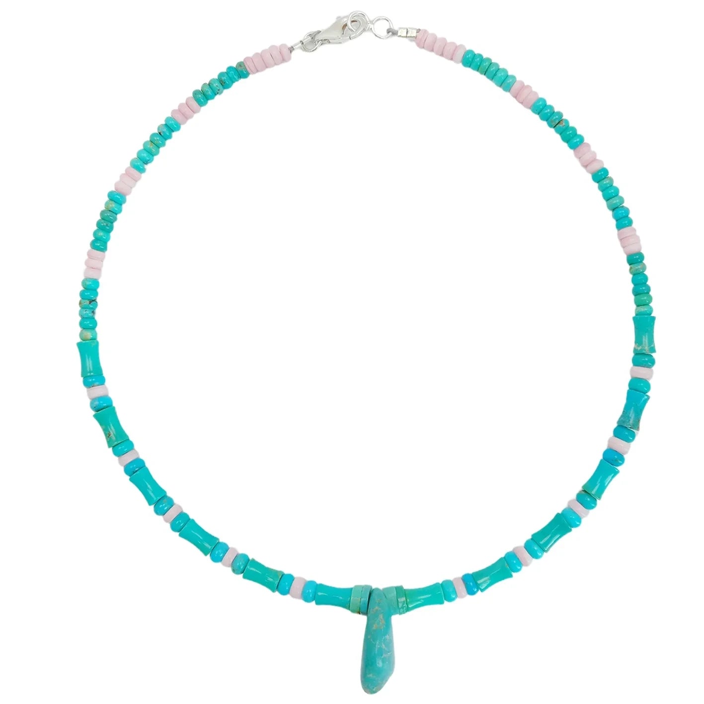 Natural Turquoise And Pink Opal Green Pink Color Roundle With Bamboo Shape Handmade Necklace Simple Atmosphere Jewelry For Gift