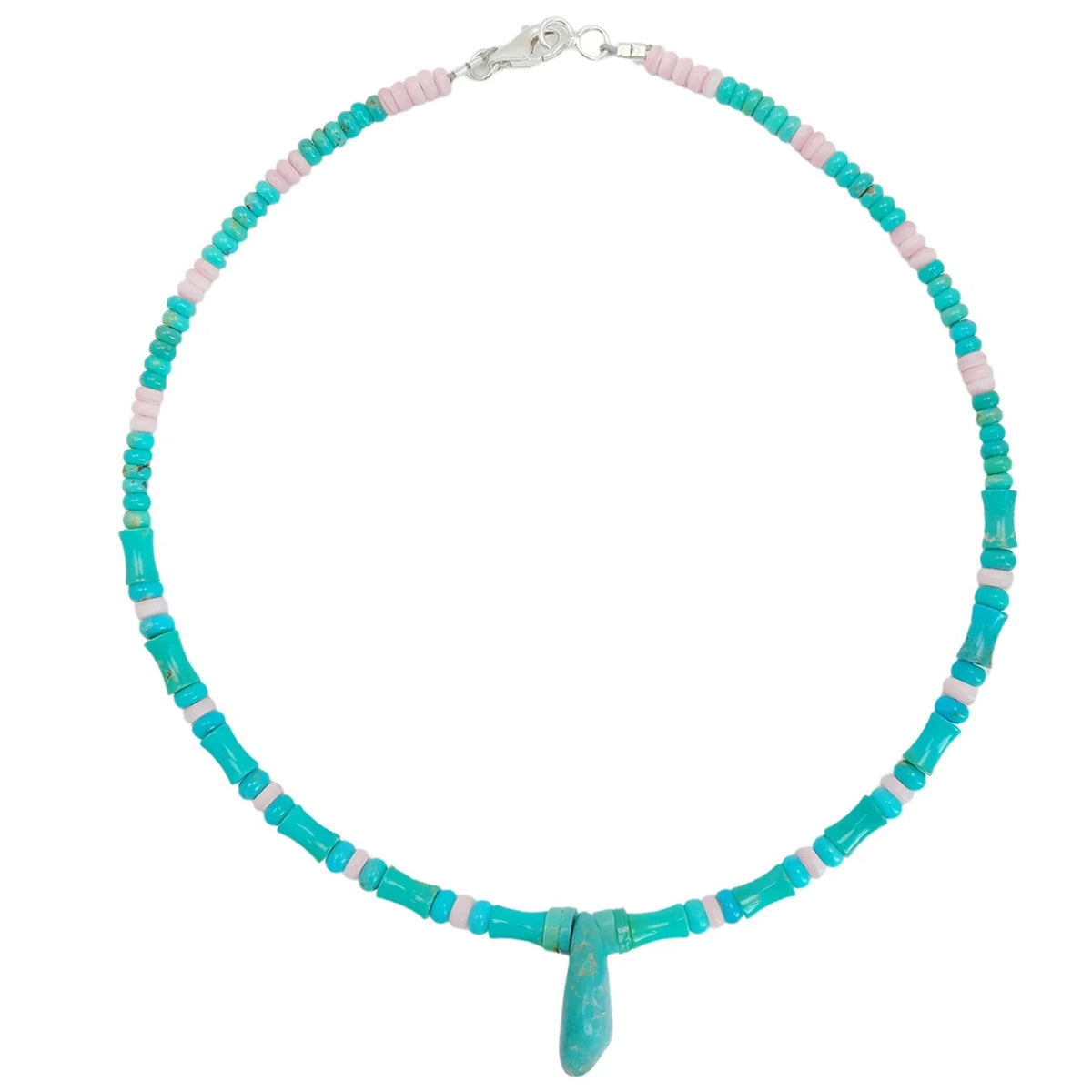 Natural Turquoise And Pink Opal Green Pink Color Roundle With Bamboo Shape Handmade Necklace Simple Atmosphere Jewelry For Gift