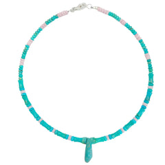 Natural Turquoise And Pink Opal Green Pink Color Roundle With Bamboo Shape Handmade Necklace Simple Atmosphere Jewelry For Gift