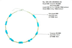 Hot Selling Sleeping Beauty Mine Natural Sterling Treatment Turquoise Necklace S925 Silver Beads Retro Unisex Jewelry