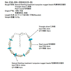 Natural Turquoise Pearl With S925 Silver Authentic Bracelet Diy Jewelry Making And Beadwork