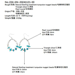 Pearl Earrings Turquoise Natural Earrings S925 Silver Women's Jewelry Best Selling Designer Custom Beauty Jewelry