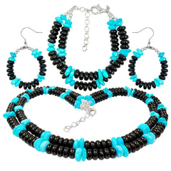 Obsidian S925 Silver Sterling Treatment Turquoise Create Set Double Design Unifies Style Comprehensively Fashionable Mysterious