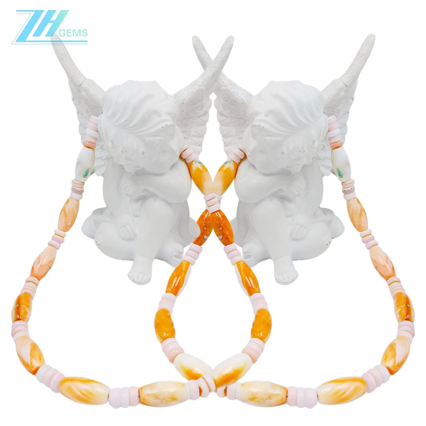 Pink Opal And Spiny Oyster Color Pink Orange 16inch Necklace Gemstone Jewelry Simple Atmosphere Delicate As Gift