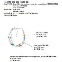 Double S925 Silver Bracelet Pearl Bracelet Natural Turquoise High Quality Pearl Baroque Luxury Style Hot Sale